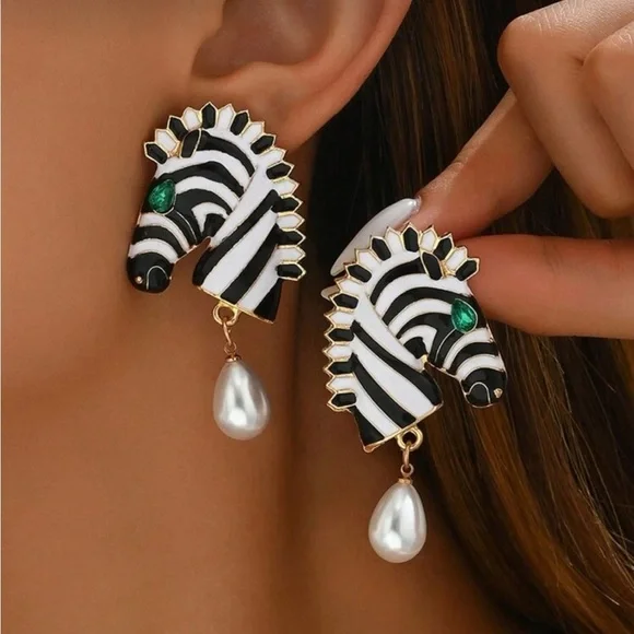 Bespoke Zebra Enamel Stud Earrings - Picture 1 of 6